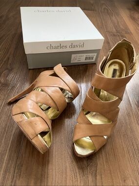 Charles David Platform Strappy High Heels Leather Y2K